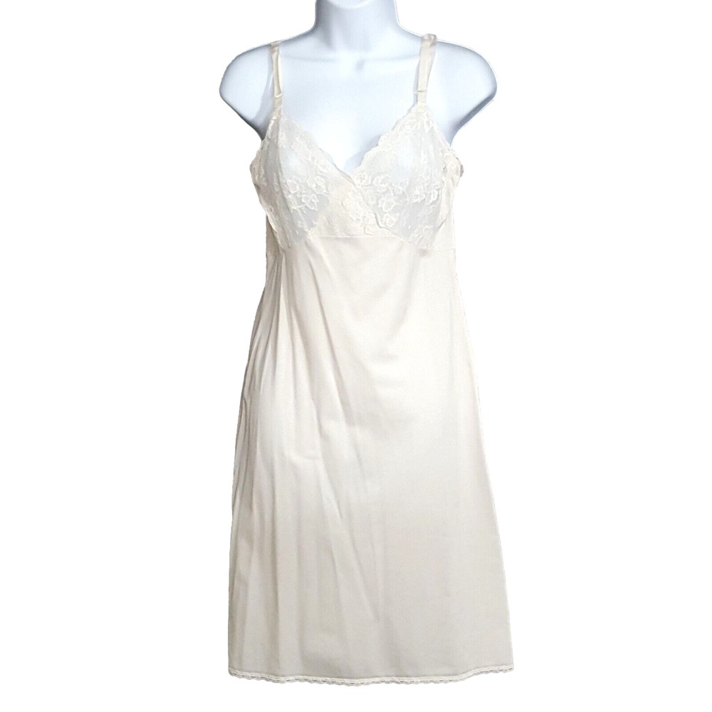 Vanity Fair Vintage Womens Full Slip Lace Cups Adjustable Straps Beige Size 34